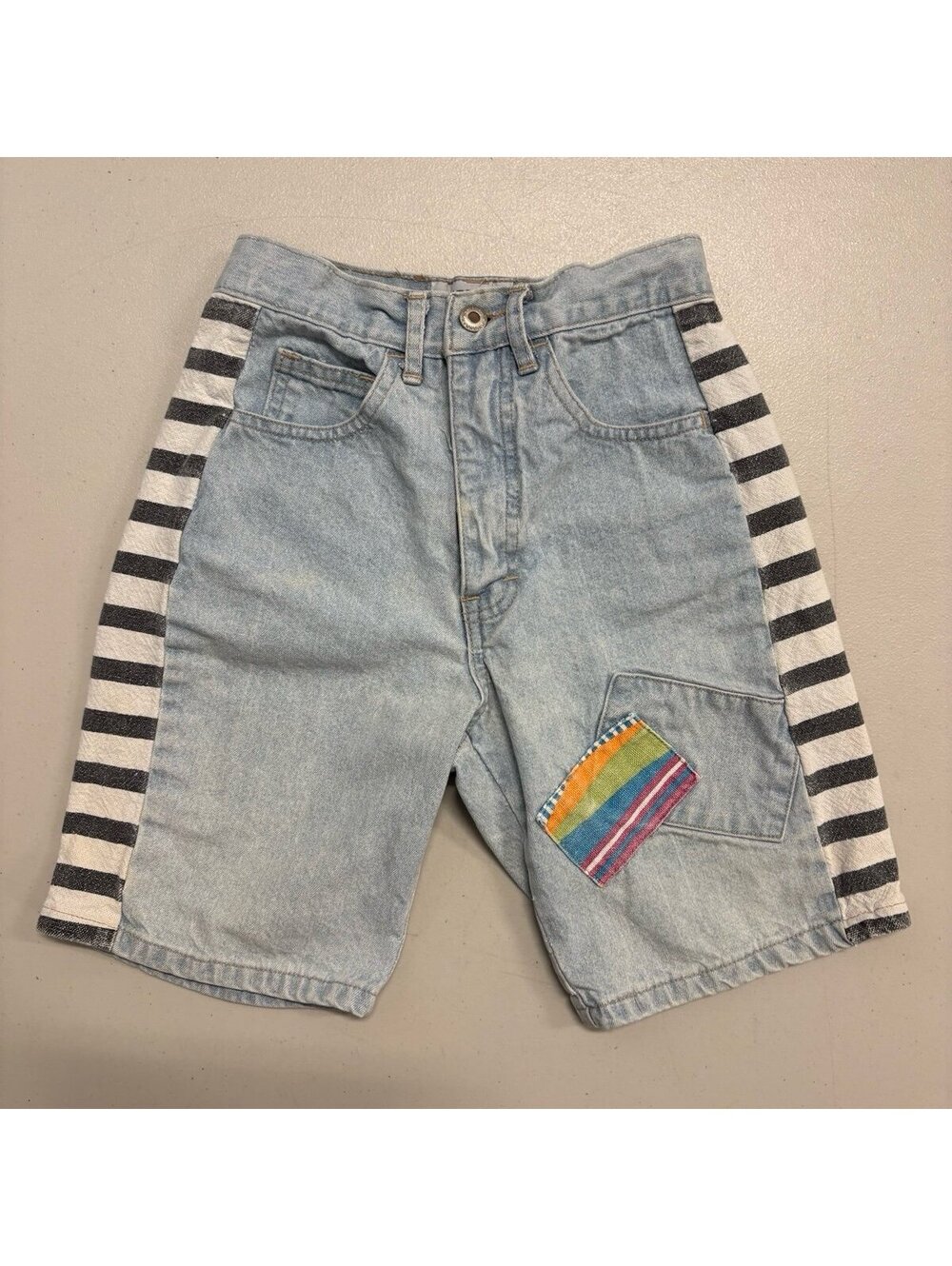 Vintage UnionBay Denim Jean Shorts Girls Size 8 Color Block Striped Rainbow